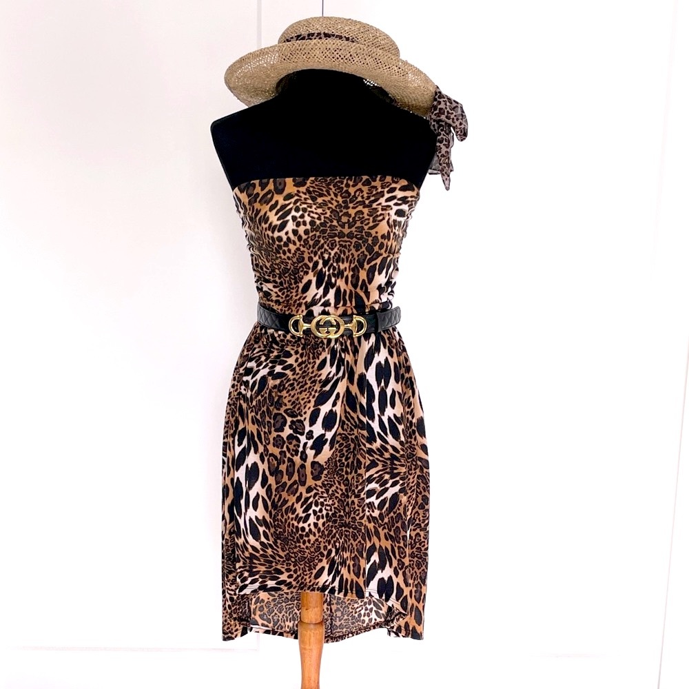 Leopard Print Strapless High Low Sundress - Size Small